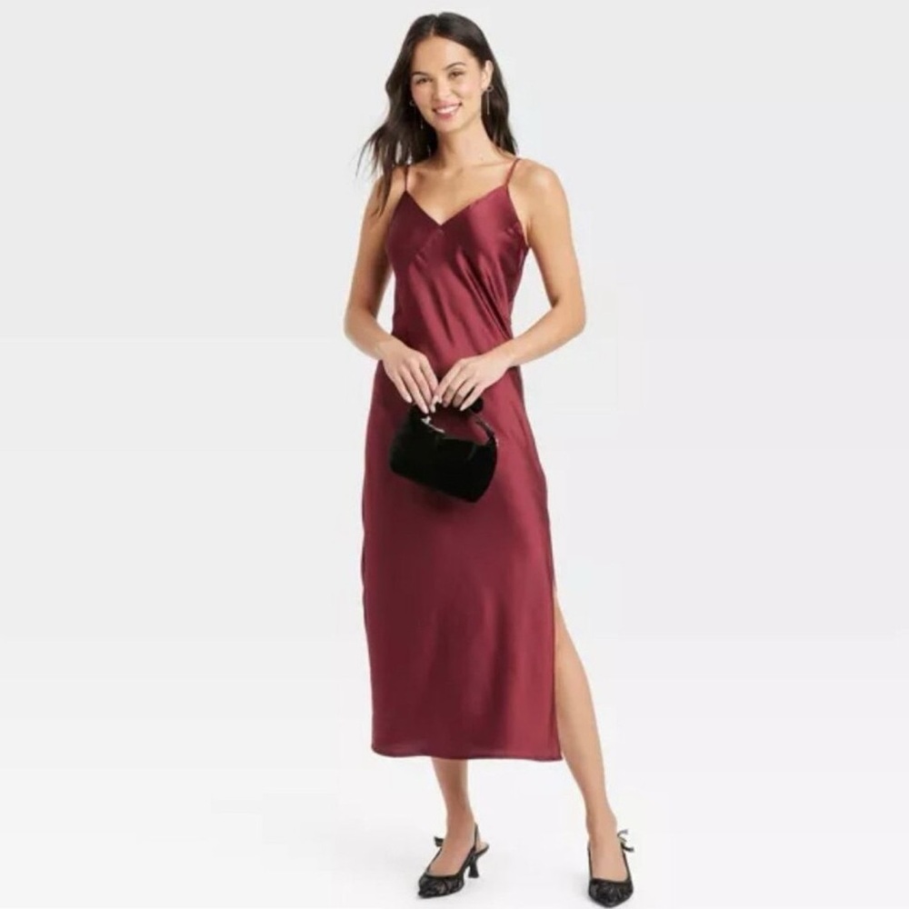 A New Day Burgundy Red Wine Slip Midi Dress Size M